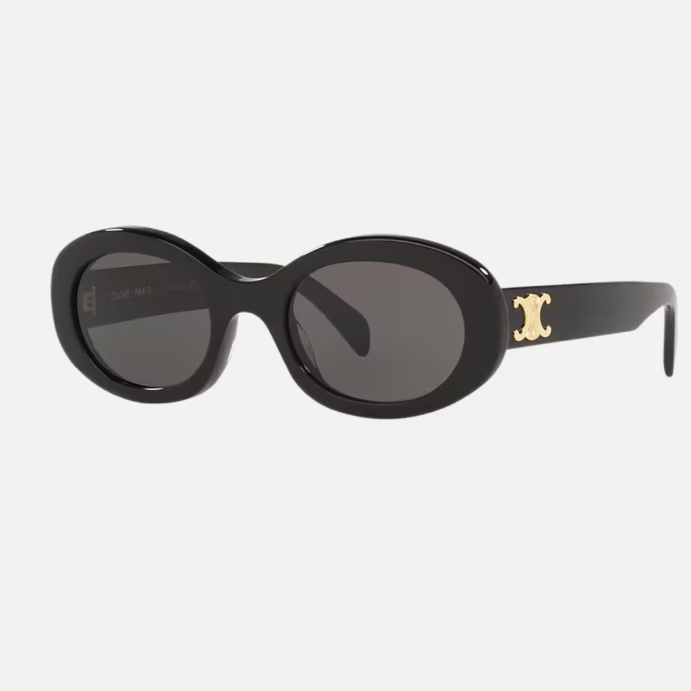 Celine CL40194U 01A Triomphe Oval Women Sunglasses Black Gold Grey Authentic